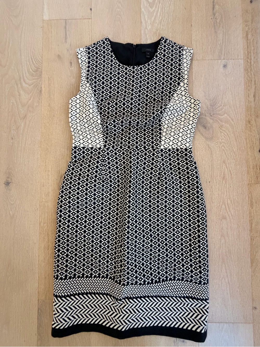 J. Crew Black & White Sleeveless Patterned Midi Dress